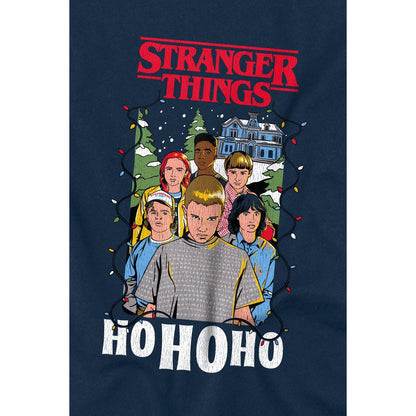Navy - Side - Stranger Things Unisex Adult Ho Ho Ho Group Shot T-Shirt