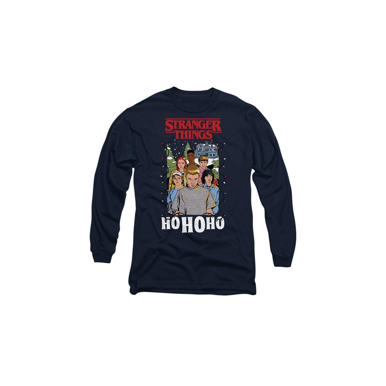 Navy - Front - Stranger Things Unisex Adult Ho Ho Ho Group Shot T-Shirt