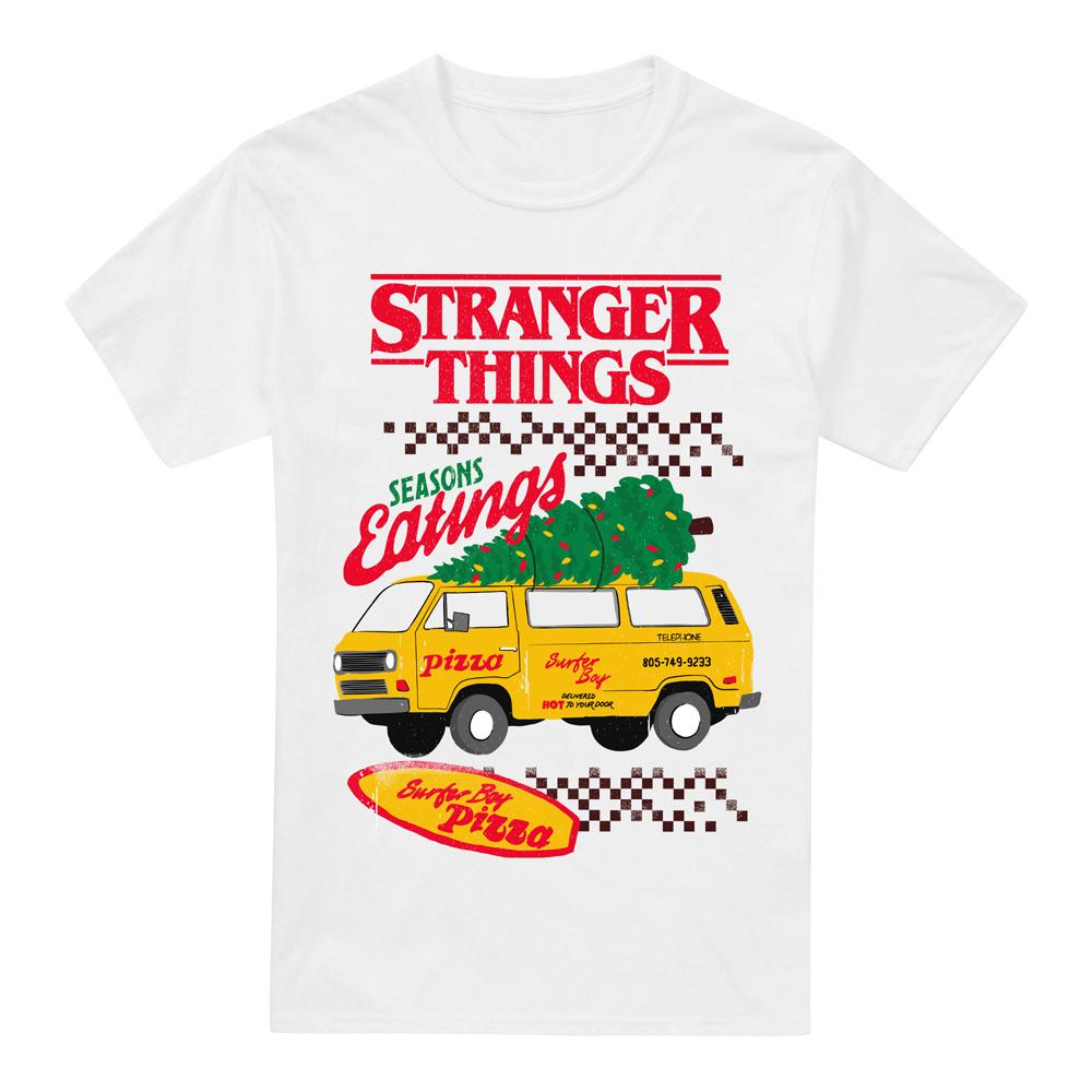 White - Front - Stranger Things Mens Seasons Eatings Pizza Van T-Shirt