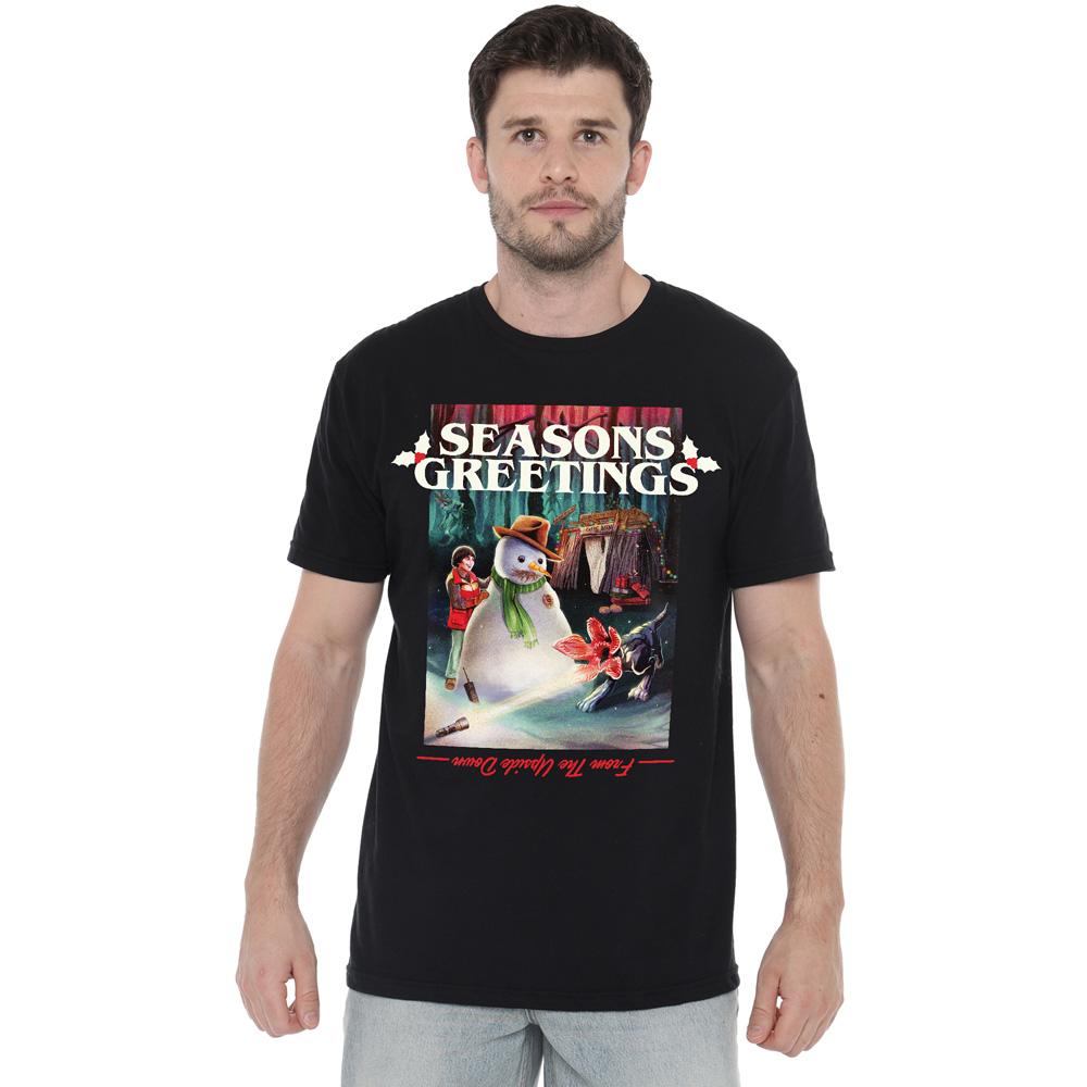 Black - Lifestyle - Stranger Things Mens Seasons Greetings Snowman T-Shirt