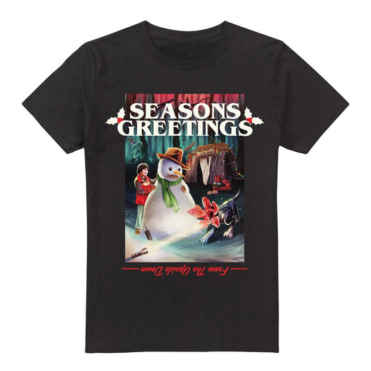 Black - Front - Stranger Things Mens Seasons Greetings Snowman T-Shirt