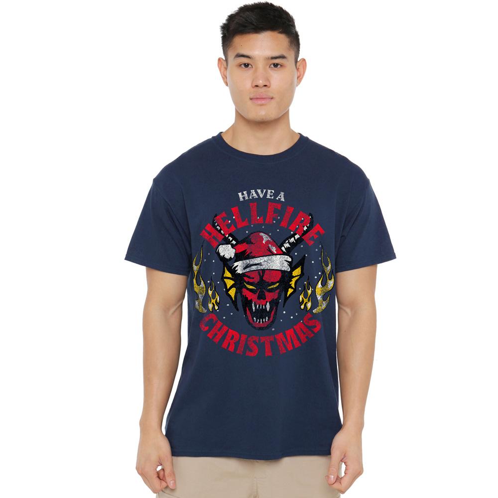 Navy - Lifestyle - Stranger Things Mens Hellfire Christmas T-Shirt