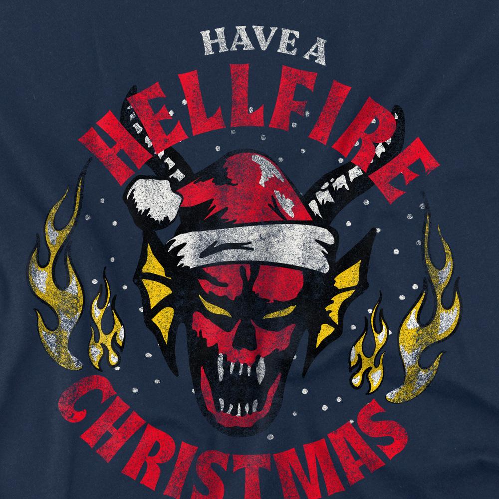 Navy - Side - Stranger Things Mens Hellfire Christmas T-Shirt