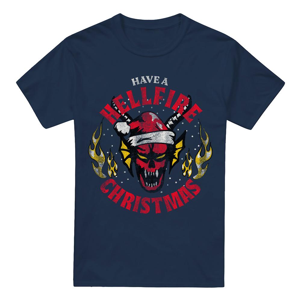 Navy - Front - Stranger Things Mens Hellfire Christmas T-Shirt