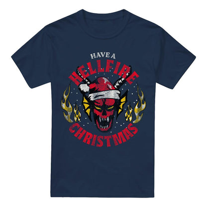 Navy - Front - Stranger Things Mens Hellfire Christmas T-Shirt