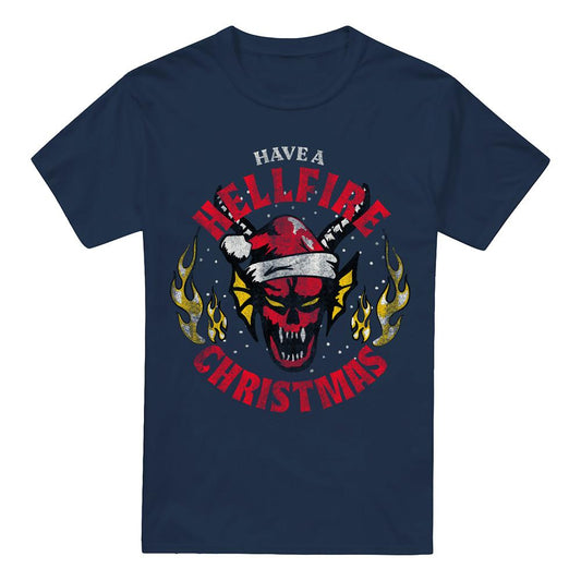 Navy - Front - Stranger Things Mens Hellfire Christmas T-Shirt