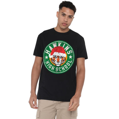 Black - Lifestyle - Stranger Things Mens Hawkins High School Christmas Logo T-Shirt