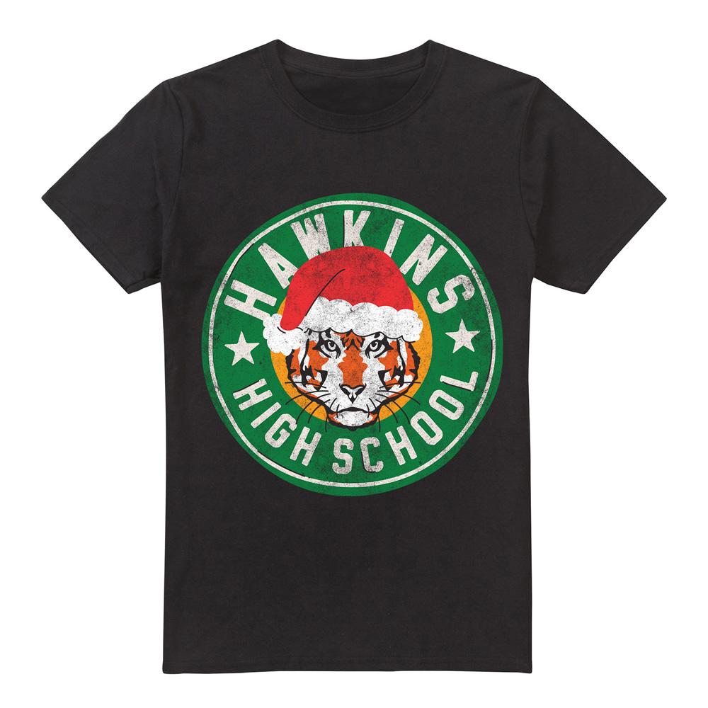 Black - Front - Stranger Things Mens Hawkins High School Christmas Logo T-Shirt