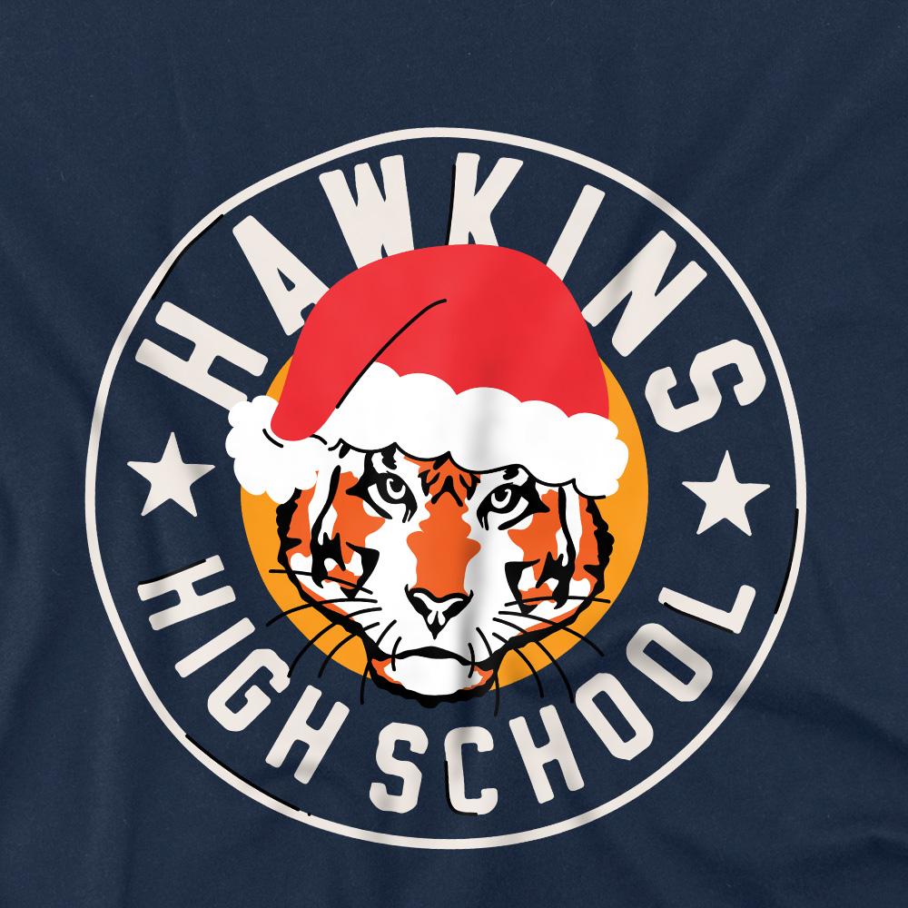 Navy - Side - Stranger Things Childrens-Kids Hawkins Badge Christmas T-Shirt