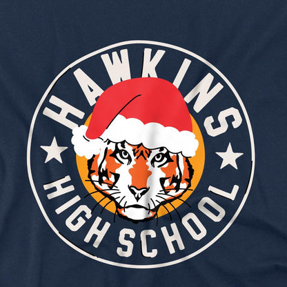 Navy - Side - Stranger Things Childrens-Kids Hawkins Badge Christmas T-Shirt