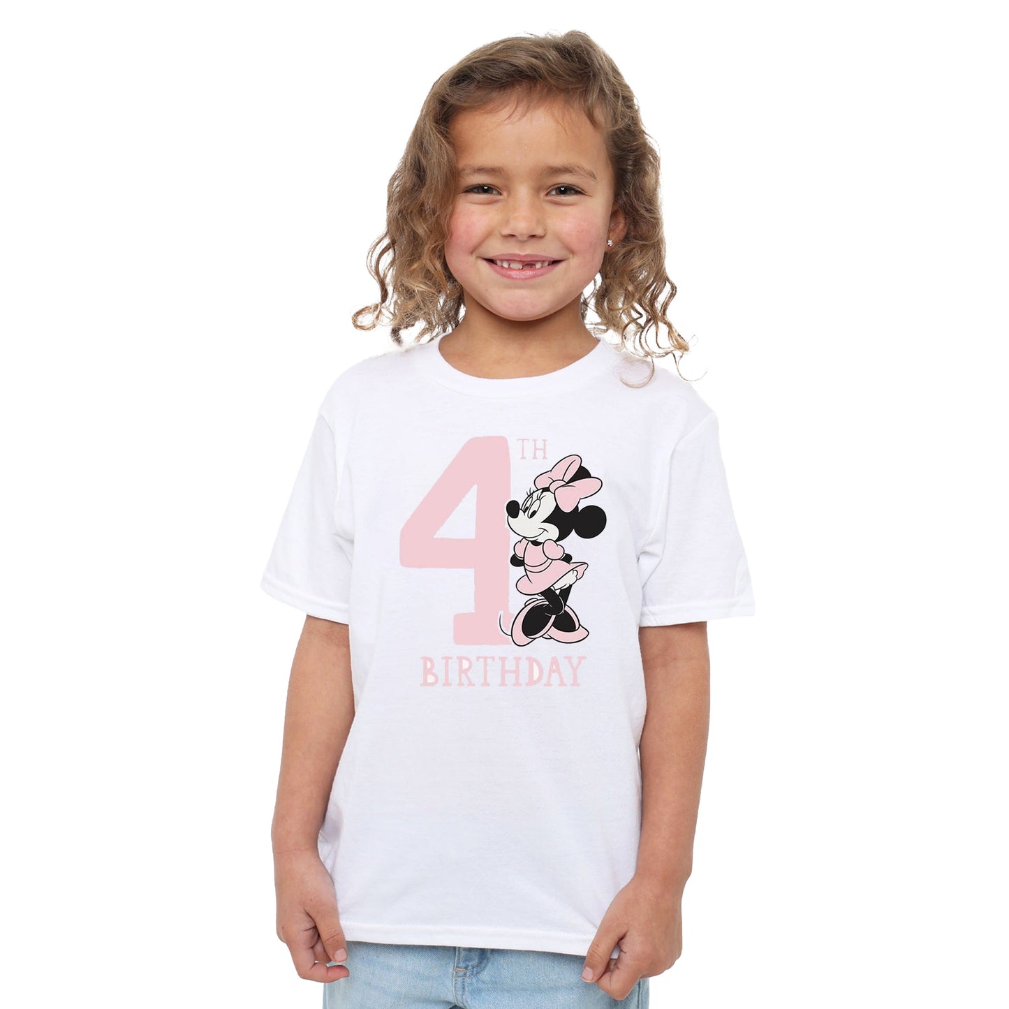 White - Lifestyle - Disney Childrens-Kids Minnie Mouse 4th Birthday T-Shirt