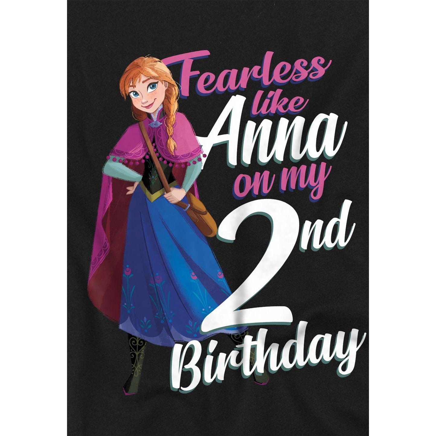 Black - Side - Frozen Childrens-Kids Fearless Like Anna 2nd Birthday T-Shirt