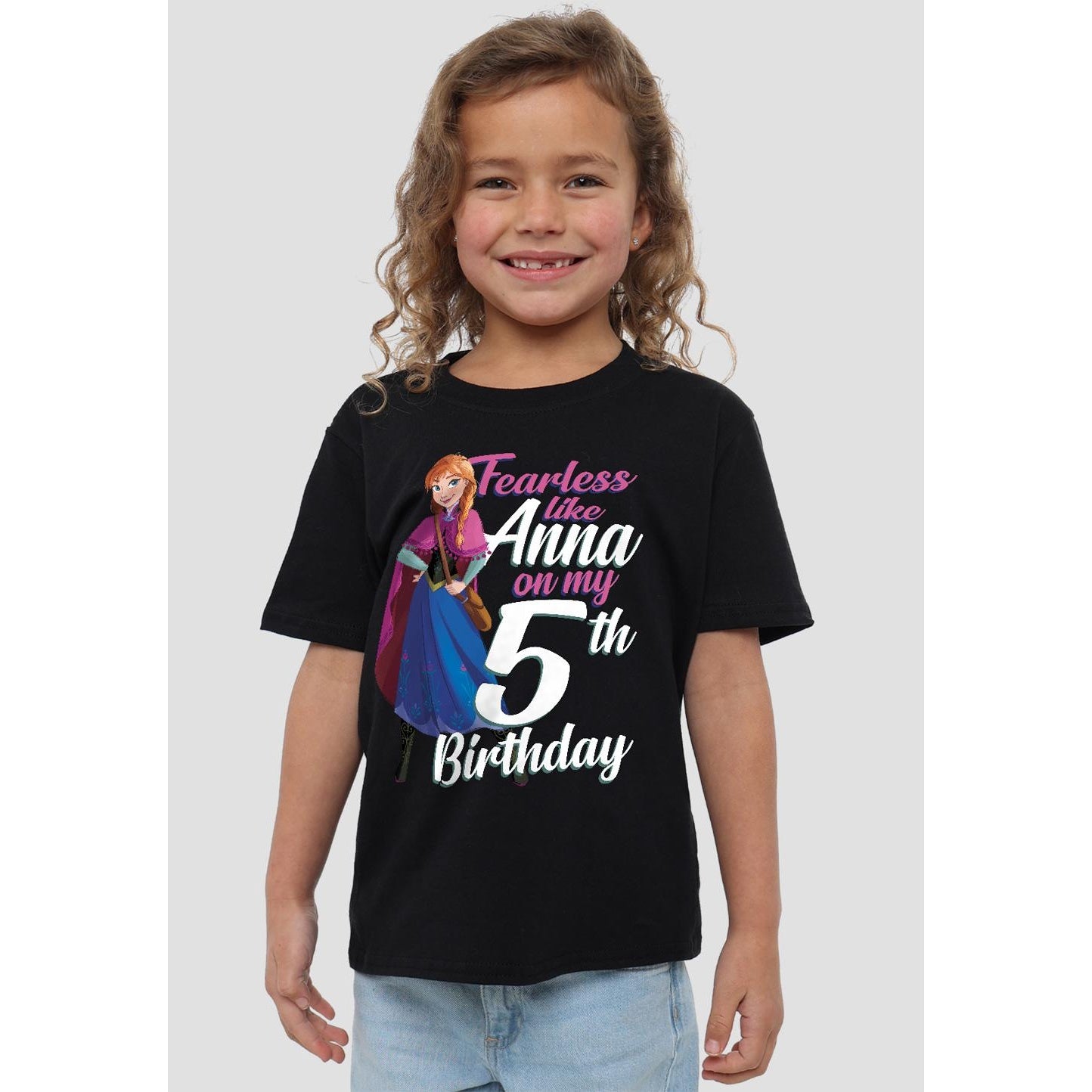 Black - Back - Frozen Childrens-Kids Fearless Like Anna 5th Birthday T-Shirt