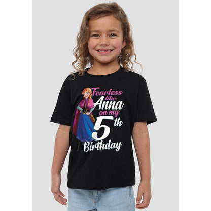 Black - Back - Frozen Childrens-Kids Fearless Like Anna 5th Birthday T-Shirt