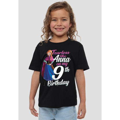 Black - Back - Frozen Childrens-Kids Fearless Like Anna 9th Birthday T-Shirt