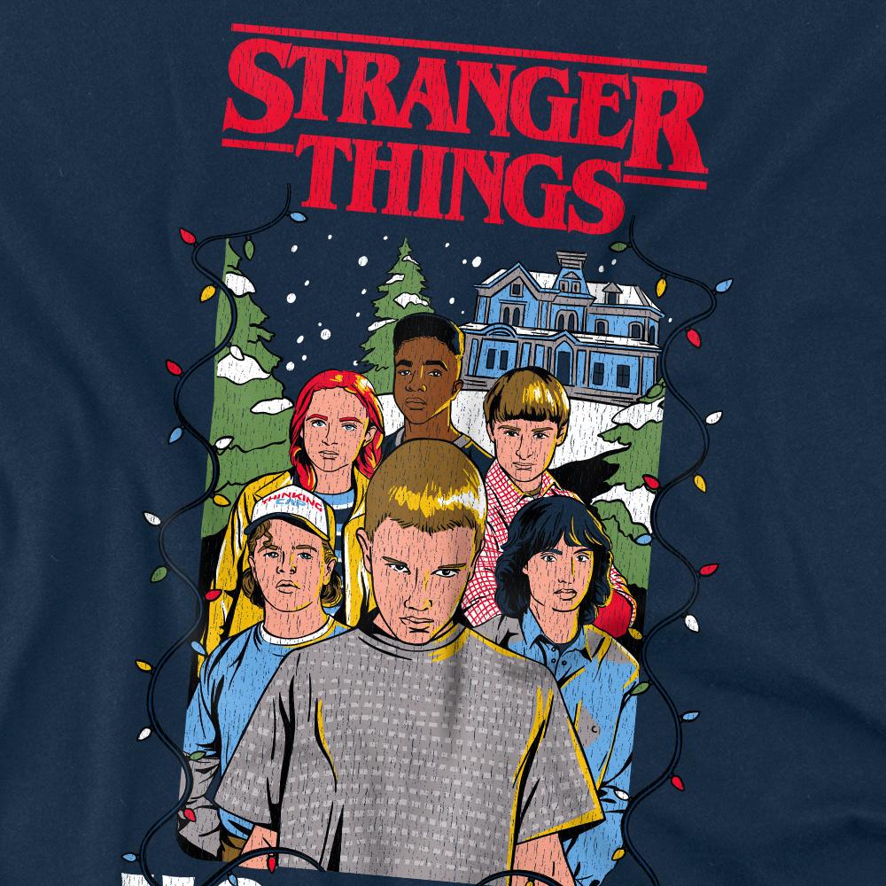 Navy - Side - Stranger Things Mens Ho Ho Ho Group Shot T-Shirt