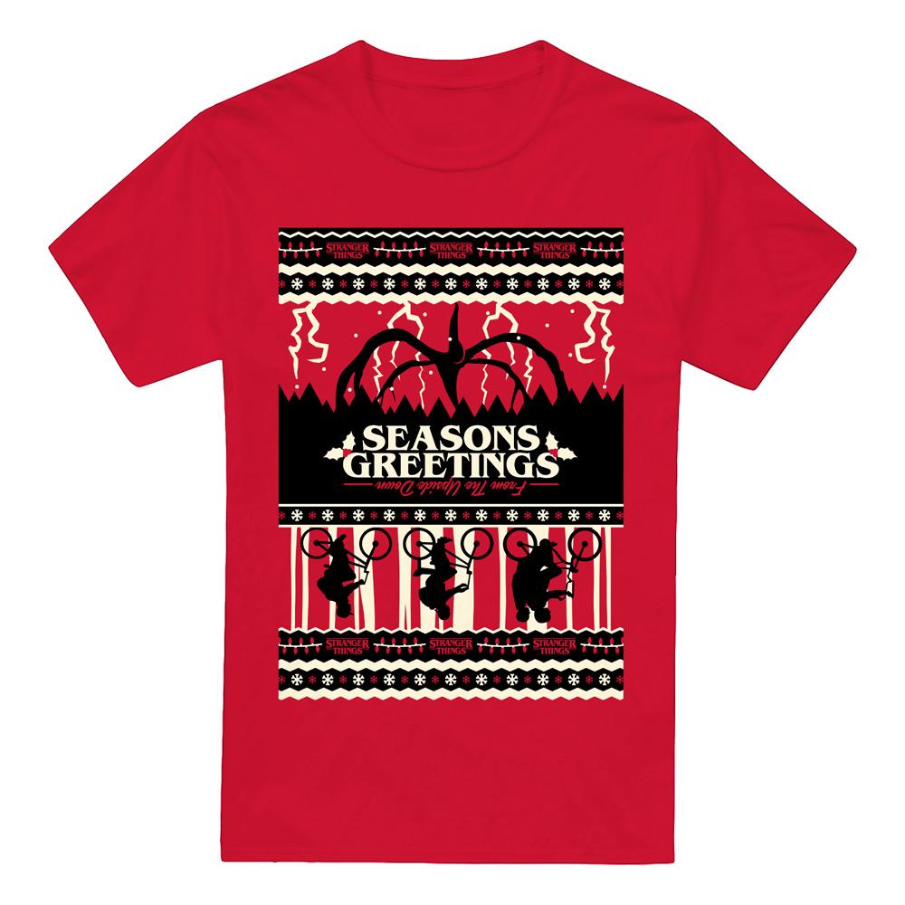Red - Front - Stranger Things Mens Fair Isle T-Shirt