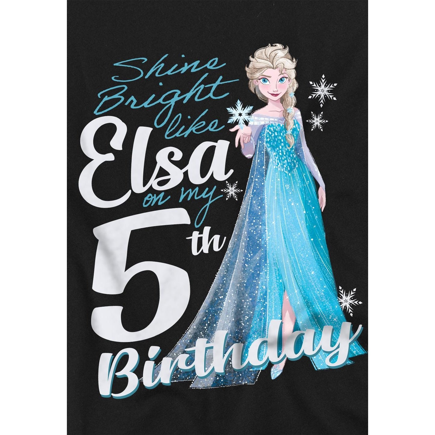 Black - Side - Frozen Childrens-Kids Bright Like Elsa 5th Birthday T-Shirt
