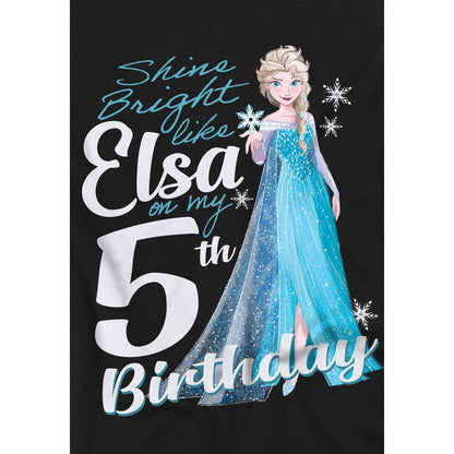 Black - Side - Frozen Childrens-Kids Bright Like Elsa 5th Birthday T-Shirt