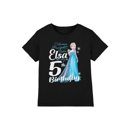 Black - Front - Frozen Childrens-Kids Bright Like Elsa 5th Birthday T-Shirt