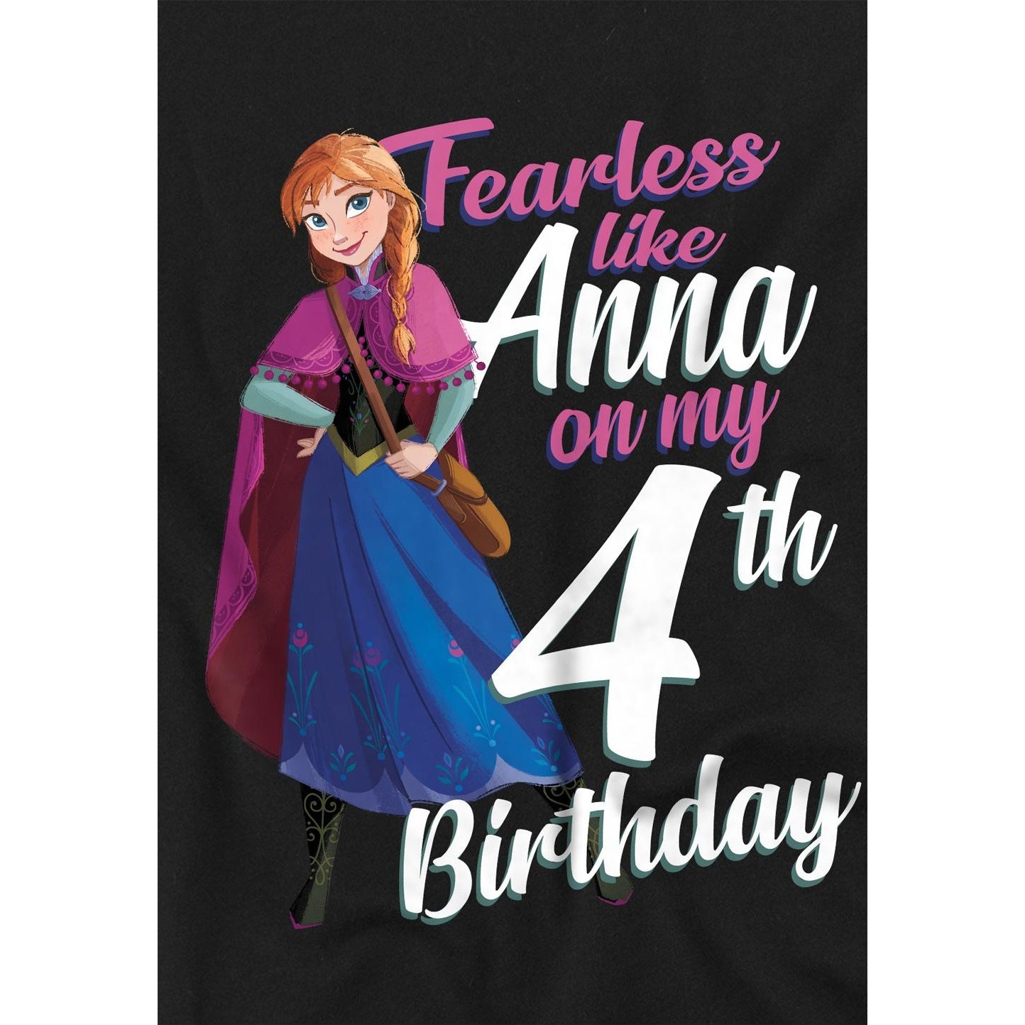 Black - Side - Frozen Childrens-Kids Fearless Like Anna 4th Birthday T-Shirt