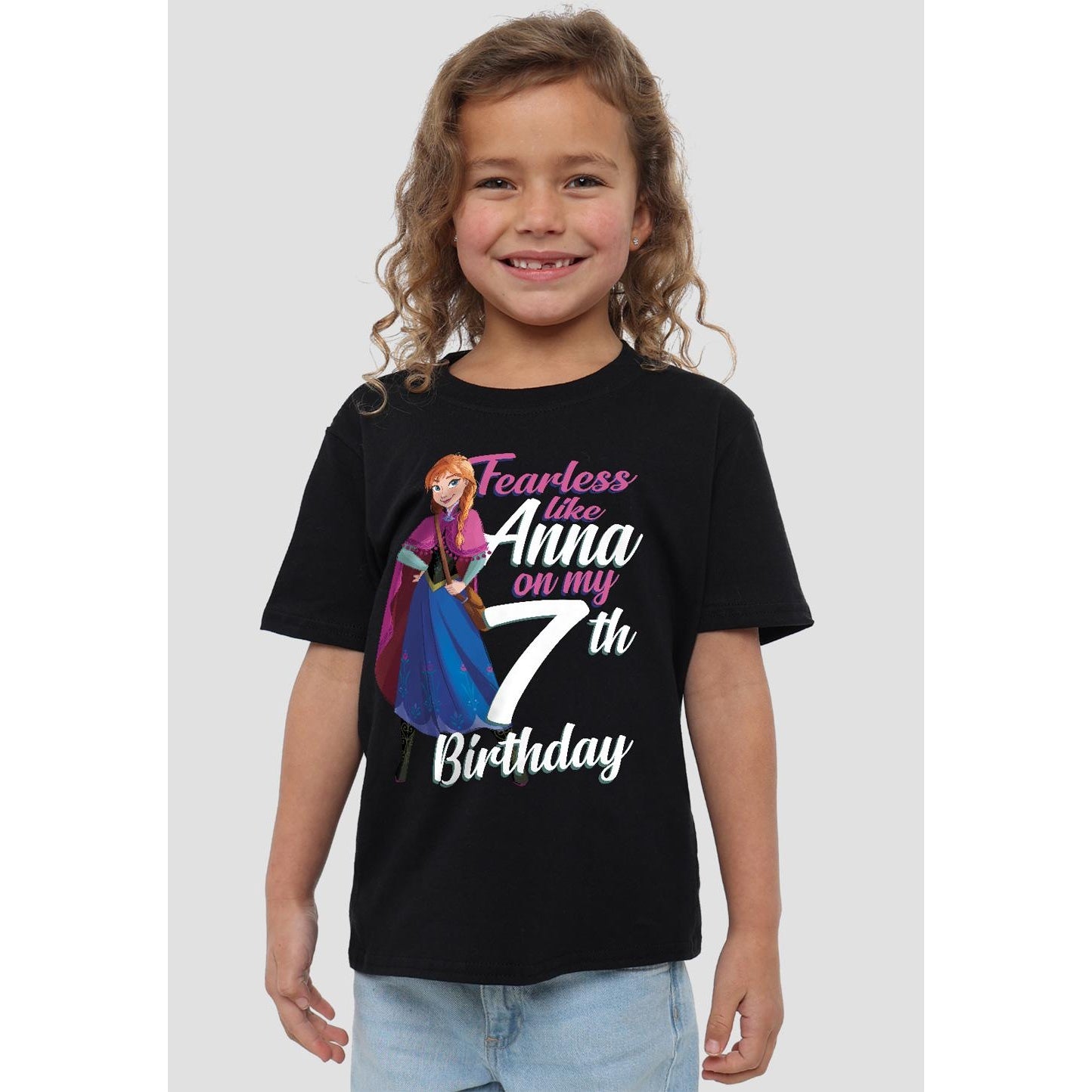 Black - Back - Frozen Childrens-Kids Fearless Like Anna 7th Birthday T-Shirt