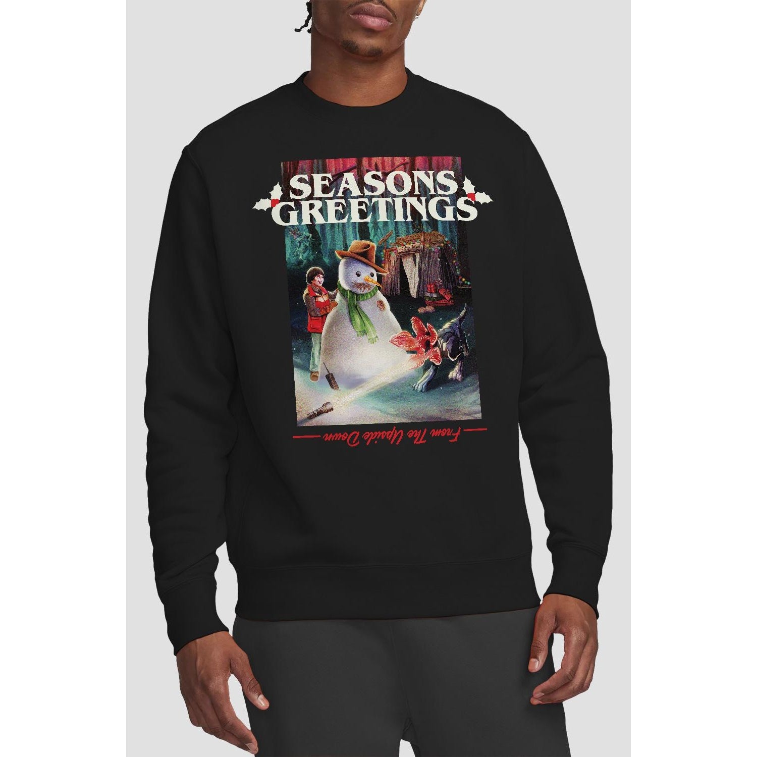 Black - Lifestyle - Stranger Things Unisex Adult Seasons Greetings Snowman Sweatshirt
