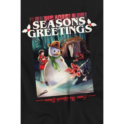 Black - Side - Stranger Things Unisex Adult Seasons Greetings Snowman T-Shirt