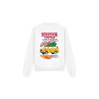 White - Front - Stranger Things Unisex Adult Seasons Eatings Pizza Van Sweatshirt