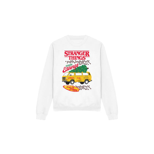 White - Front - Stranger Things Unisex Adult Seasons Eatings Pizza Van Sweatshirt