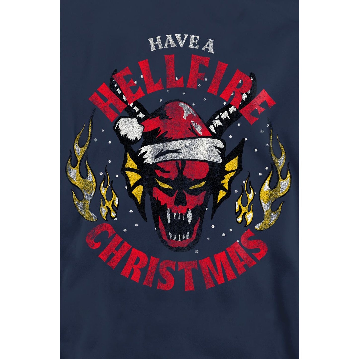 Navy - Side - Stranger Things Unisex Adult Hellfire Christmas Sweatshirt