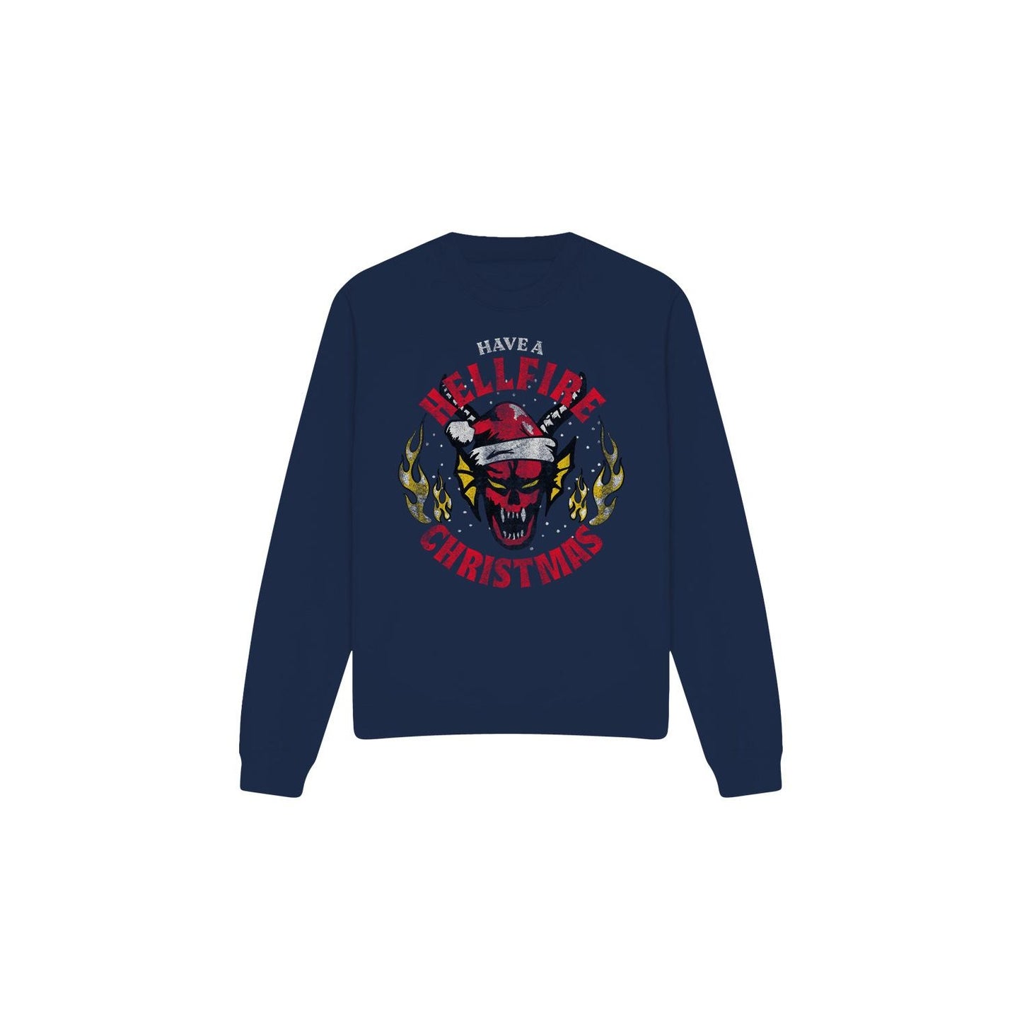 Navy - Front - Stranger Things Unisex Adult Hellfire Christmas Sweatshirt