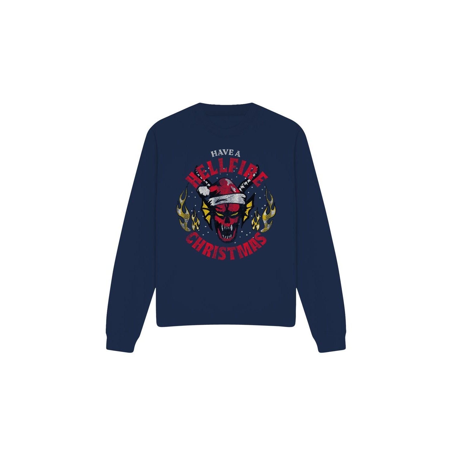 Navy - Front - Stranger Things Unisex Adult Hellfire Christmas Sweatshirt