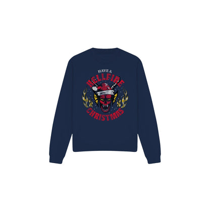 Navy - Front - Stranger Things Unisex Adult Hellfire Christmas Sweatshirt