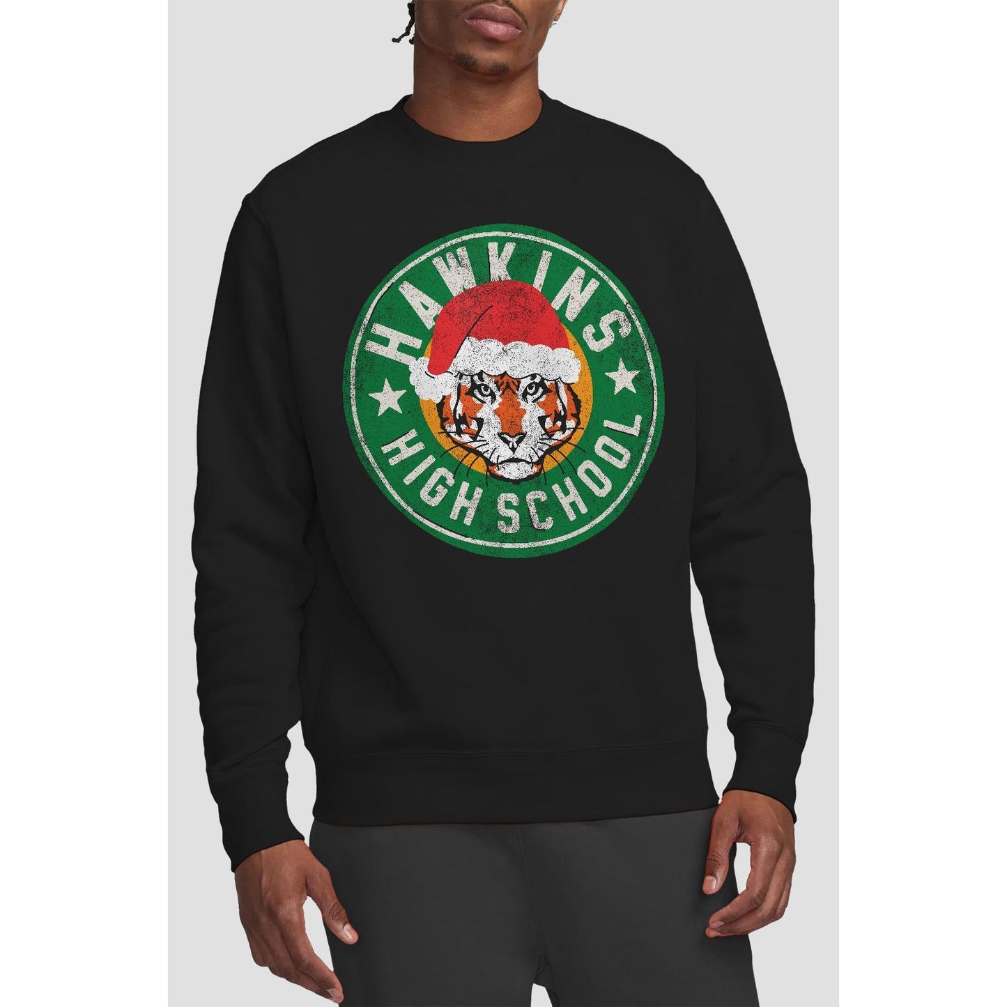 Black - Lifestyle - Stranger Things Unisex Adult Hawkins High School Christmas Logo Sweatshirt