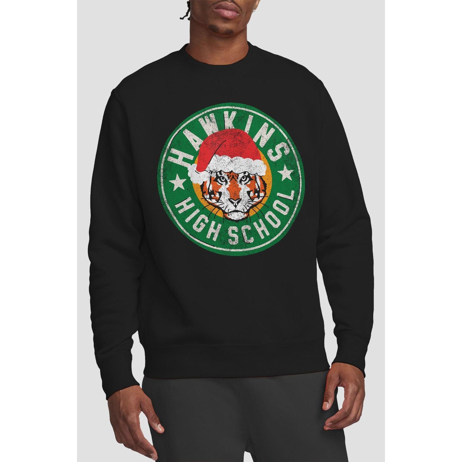 Black - Lifestyle - Stranger Things Unisex Adult Hawkins High School Christmas Logo Sweatshirt