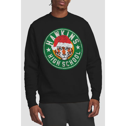 Black - Lifestyle - Stranger Things Unisex Adult Hawkins High School Christmas Logo Sweatshirt