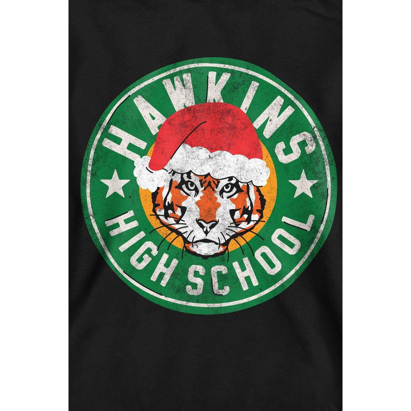 Black - Side - Stranger Things Unisex Adult Hawkins High School Christmas Logo Sweatshirt