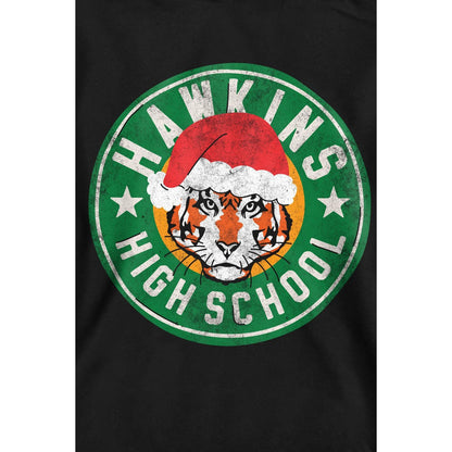 Black - Side - Stranger Things Unisex Adult Hawkins High School Christmas Logo Sweatshirt