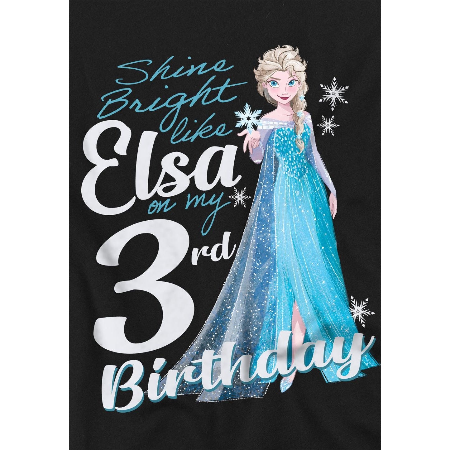 Black - Side - Frozen Childrens-Kids Bright Like Elsa 3rd Birthday T-Shirt