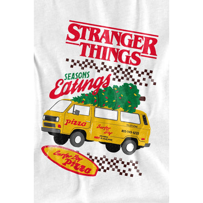White - Side - Stranger Things Unisex Adult Seasons Eatings Pizza Van T-Shirt