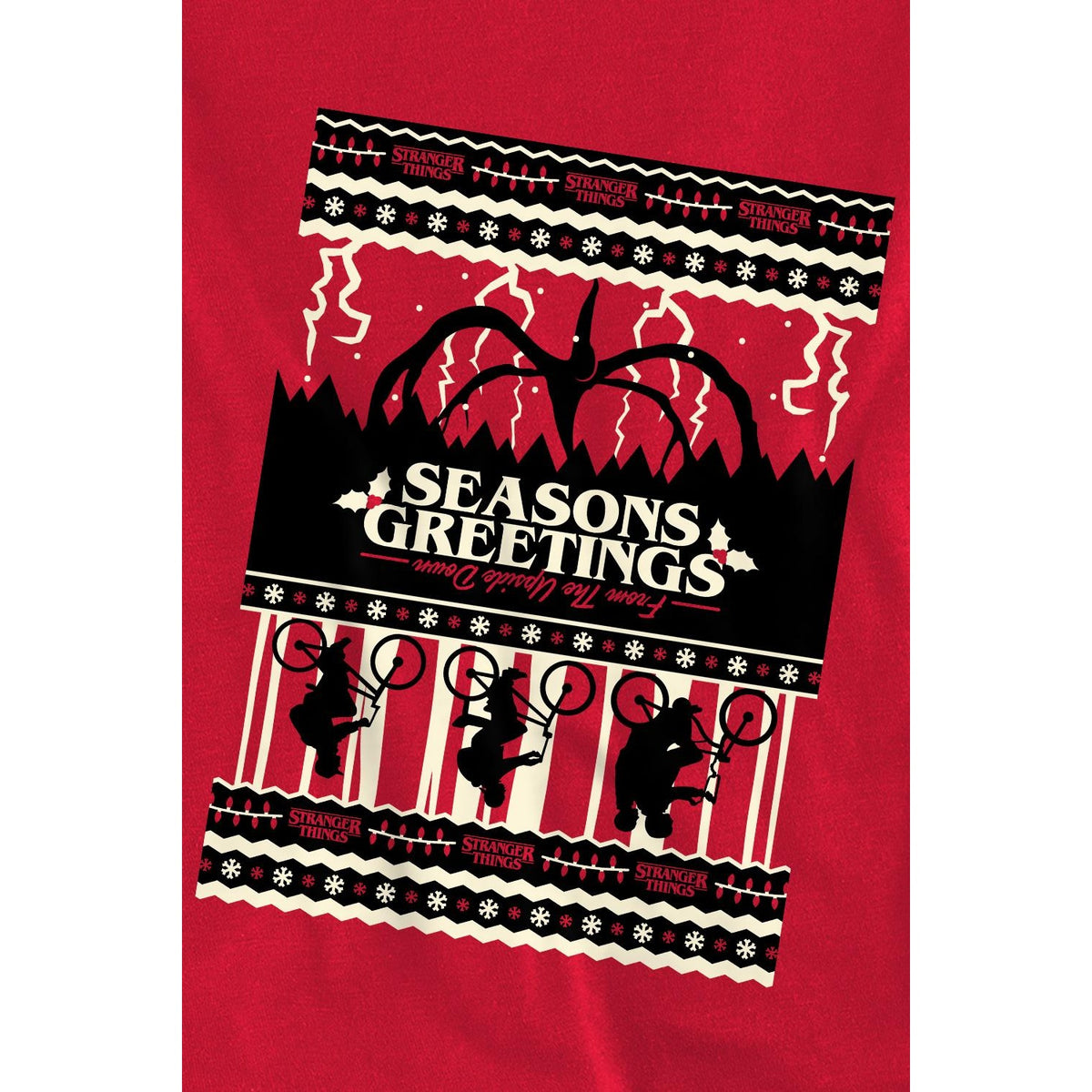 Red - Side - Stranger Things Unisex Adult Fair Isle Sweatshirt