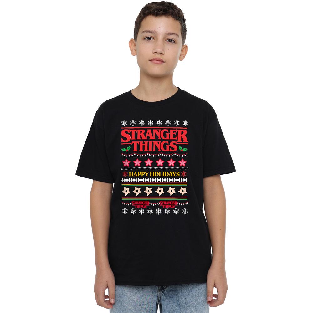 Black - Side - Stranger Things Childrens-Kids Ugly Demogorgon Christmas Jumper T-Shirt