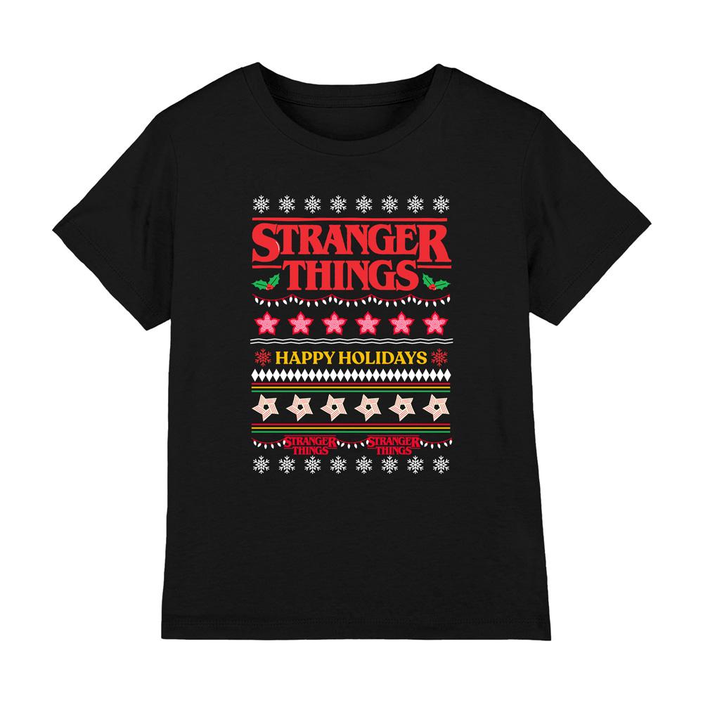 Black - Front - Stranger Things Childrens-Kids Ugly Demogorgon Christmas Jumper T-Shirt