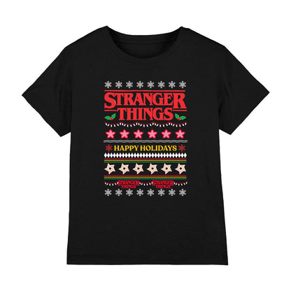 Black - Front - Stranger Things Childrens-Kids Ugly Demogorgon Christmas Jumper T-Shirt