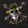 Black - Side - One Piece Childrens-Kids Straw Hat Jolly Roger T-Shirt