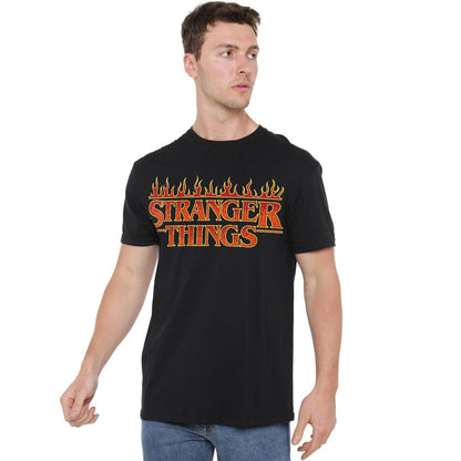 Black - Lifestyle - Stranger Things Mens Vintage Flaming Logo T-Shirt
