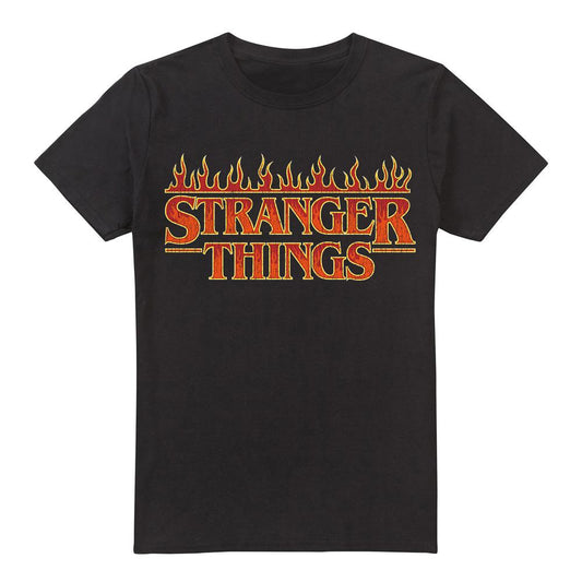 Black - Front - Stranger Things Mens Vintage Flaming Logo T-Shirt