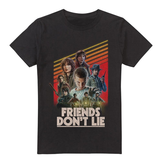 Black - Front - Stranger Things Mens Friends Don´t Lie Poster T-Shirt