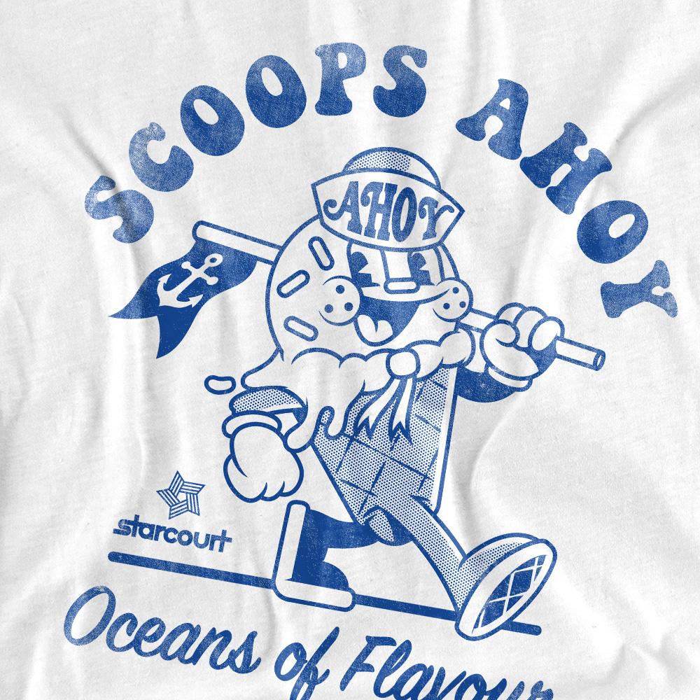 White - Side - Stranger Things Mens Scoops Ahoy Retro T-Shirt